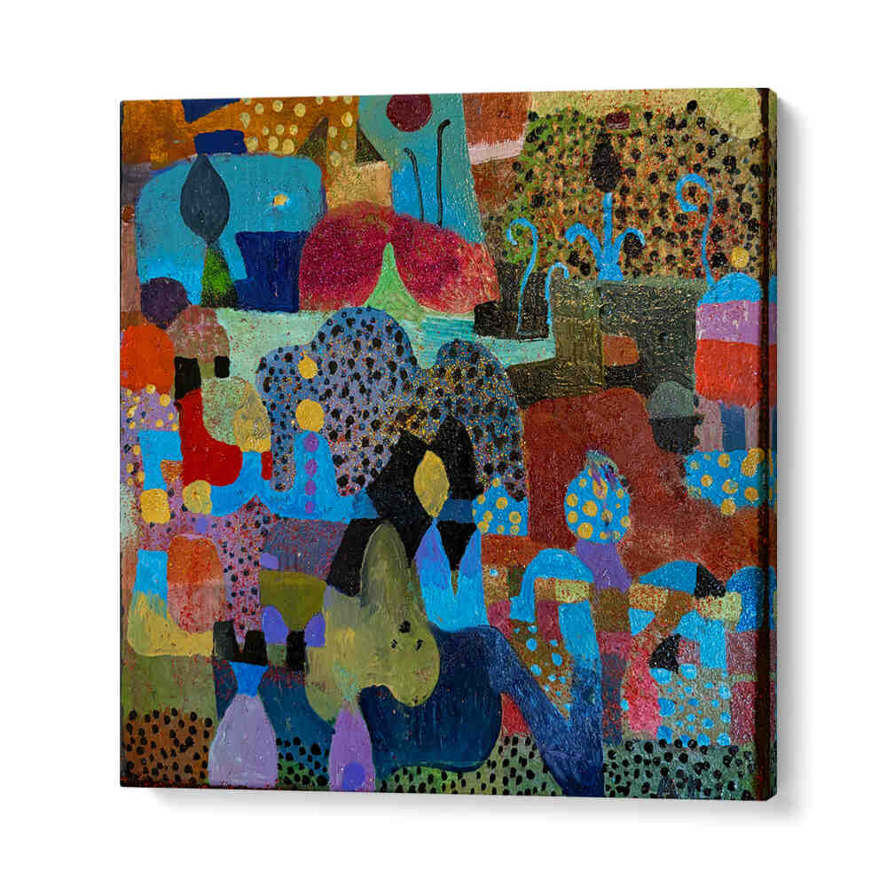 THE VILLAGE , ABSTRACT PAINTINGS — GalleryWrap canvas: textured abstract village with warm earth tones, fluid brushwork