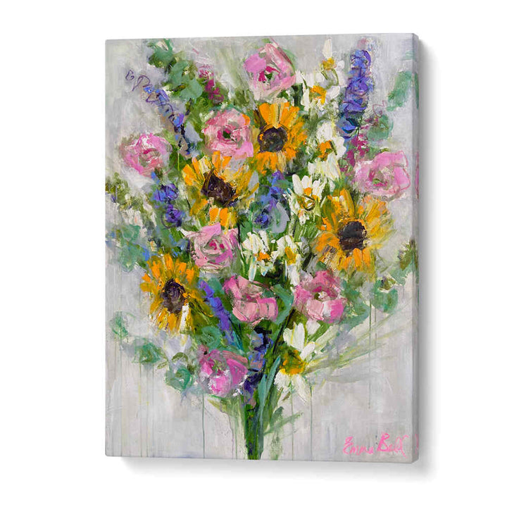 Vibrant Sunflowers Bouquet, floral flower paintings showcasing beautiful abstract brushstrokes in stunning colors.