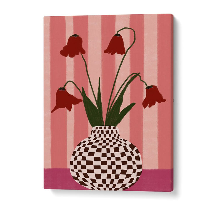 WHIMSICAL FLOWERS CHECKERED VASE
