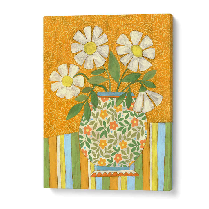 WHITE DAISIES IN A PATTERNED VASE