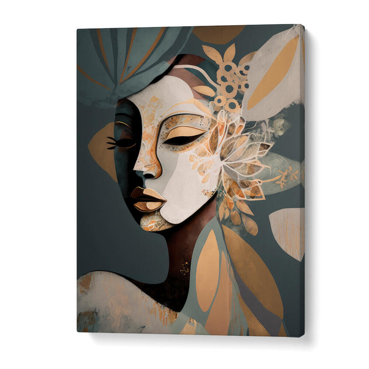 WOMAN FACE PORTRAIT WITH FLORAL ELEMENTS III , PORTRAITS & FIGURATIVE ILLUSTRATIONS