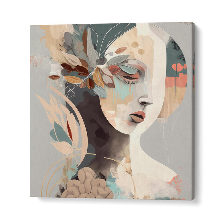 WOMAN FACE PORTRAIT WITH FLORAL ELEMENTS , PORTRAITS & FIGURATIVE ILLUSTRATIONS