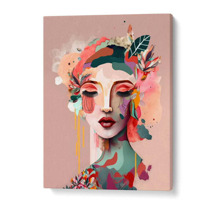 WOMAN FACE PORTRAIT WITH FLORAL ELEMENTS I , PORTRAITS & FIGURATIVE ILLUSTRATIONS