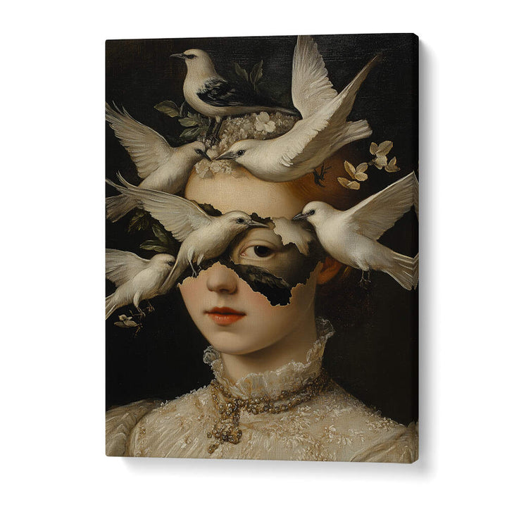 WOMAN WITH WHITE BIRDS