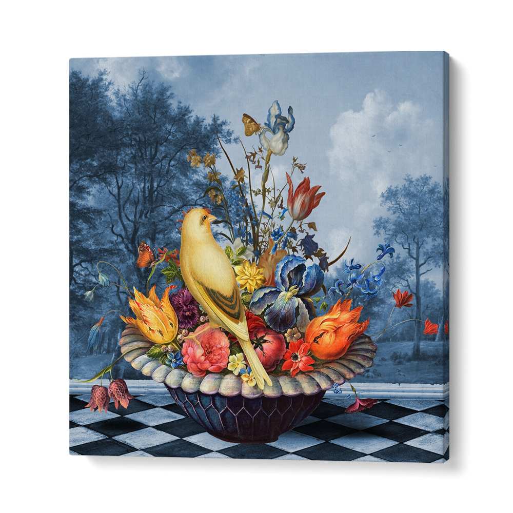 YELLOW BIRD FLORAL STILL LIFE
