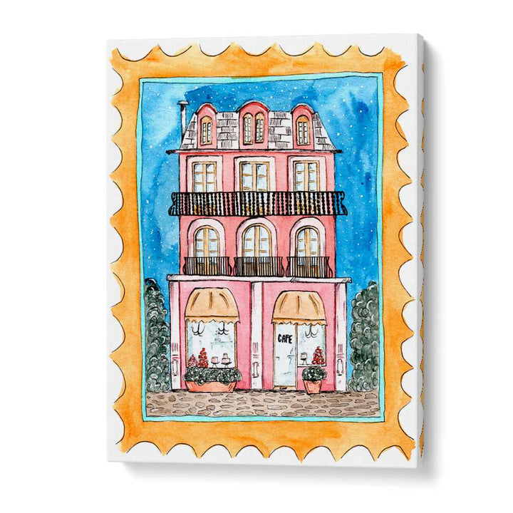 Captivating artwork of a vibrant cafe, showcasing the charm of CAFE MID NIGHT, BAR & CAFE ART collection.