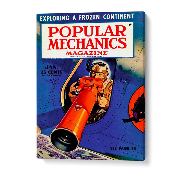 Explore the retro charm of POPULAR MECHANICS, VINTAGE TRAVEL POSTERS showcasing daring aviation adventures.