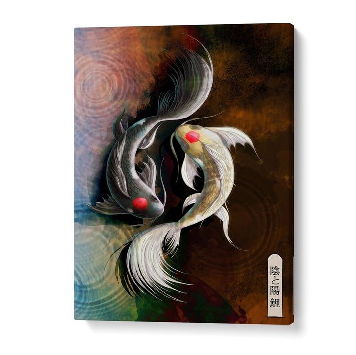 Elegant DARK KOI, JAPANESE PAINTINGS featuring graceful koi fish on a textured background, enhancing any space's aesthetics.