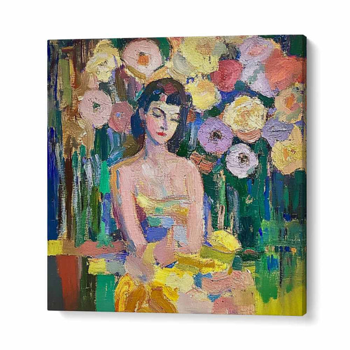 Stunning WOMAN WITH FLOWERS artwork captures femininity and beauty, perfect for adding elegance to your space.