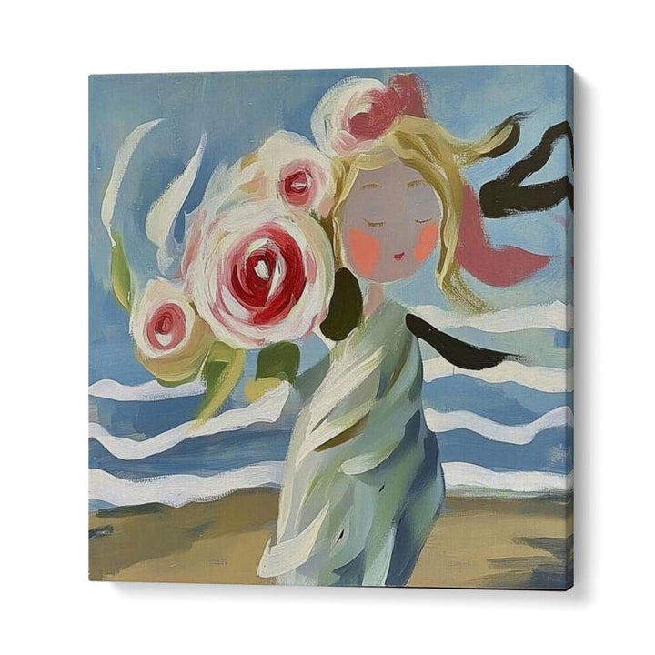 Charming GIRL WITH ROSES artwork, perfect for adding elegance and beauty to any space or home décor.