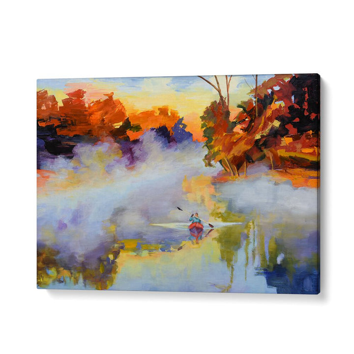 PADDLING IN THE MIST , LANDSCAPE PAINTINGS