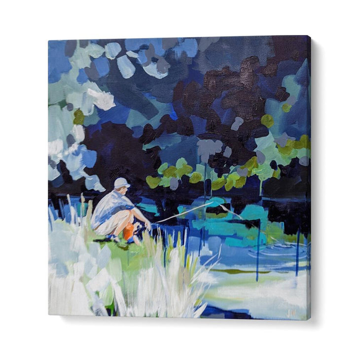 Serene GONE FISHIN, BEACH PAINTINGS showcasing a tranquil fishing scene, perfect for coastal decor lovers.