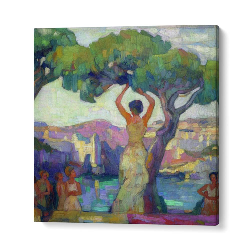 Elegant woman in a dress stands by trees, embodying beauty and sophistication for any occasion. Perfect for your collection.