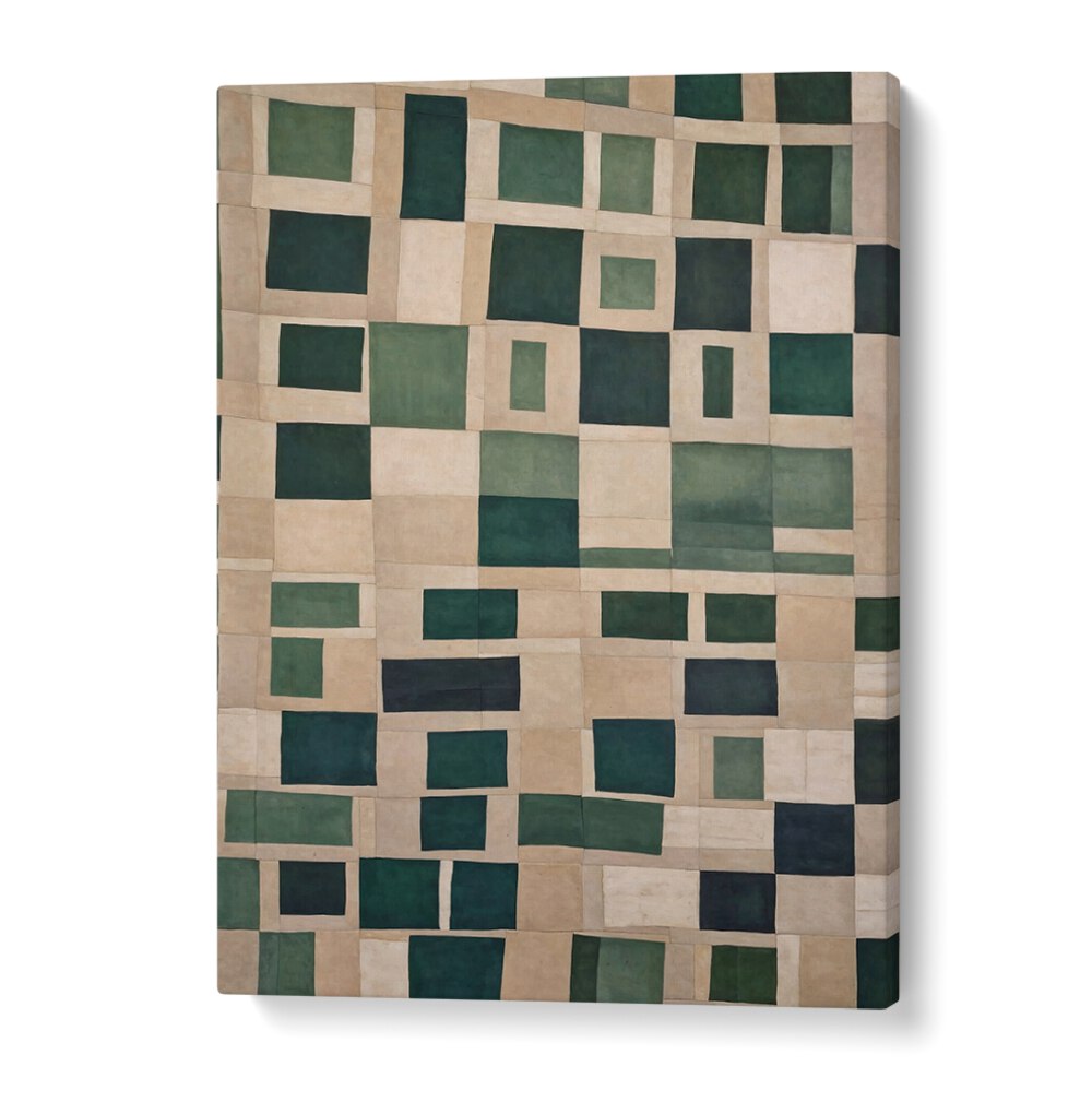 PAPER CUT NO.6, ABSTRACT PAINTINGS features captivating green and beige geometric patterns, perfect for modern interiors.