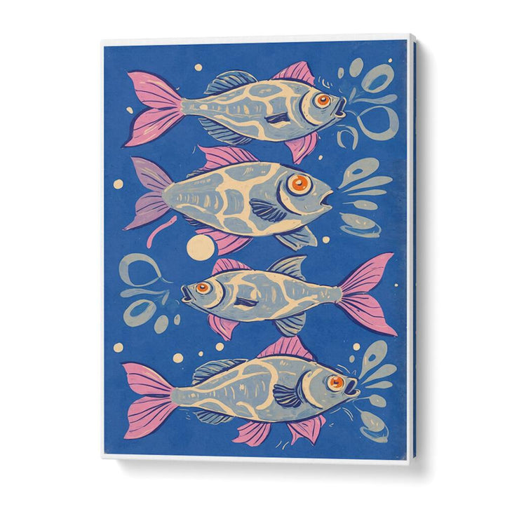 Brightly colored fish on a blue background showcase the beauty of OCEANIC LIFE - FISHES, BEACH PAINTINGS for your decor.