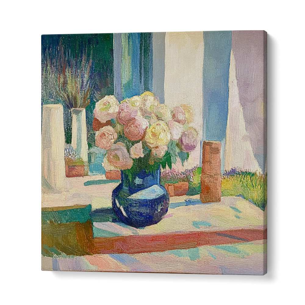 Stunning ROSES IN A BLUE VASE create an elegant centerpiece, perfect for vibrant home decor.