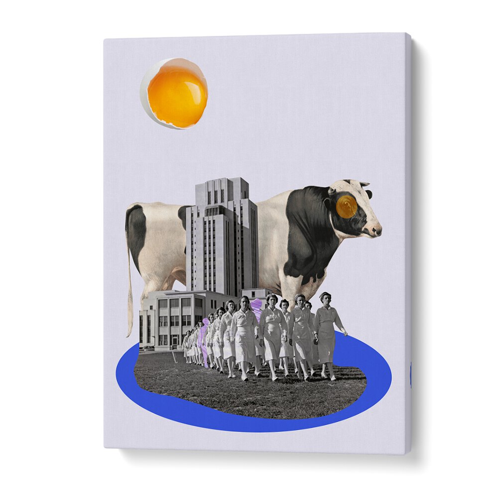 Whimsical COW IN THE CITY, SURREAL ART PRINTS blend urban charm and rustic appeal for unique home decor.