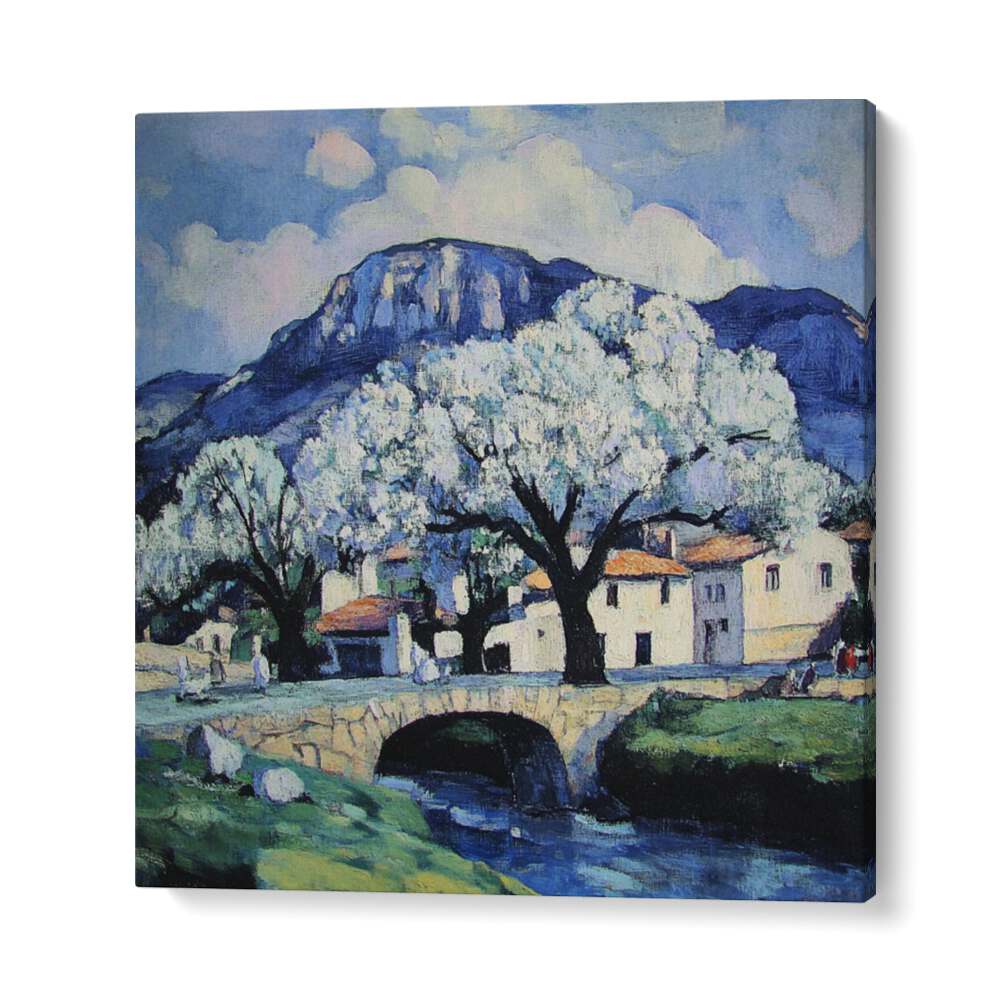 Stunning BRIDGE OVER A STREAM artwork, perfect for enhancing home and garden decor with natural beauty.