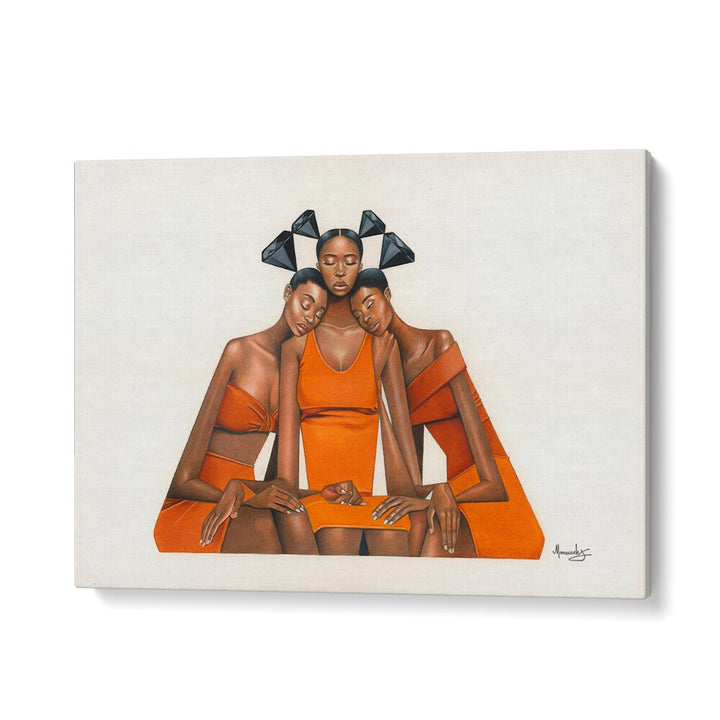 Captivating BLACKDIAMOND(SISTERHOOD), AFRICAN ART PAINTINGS showcasing three women united in strength and beauty.