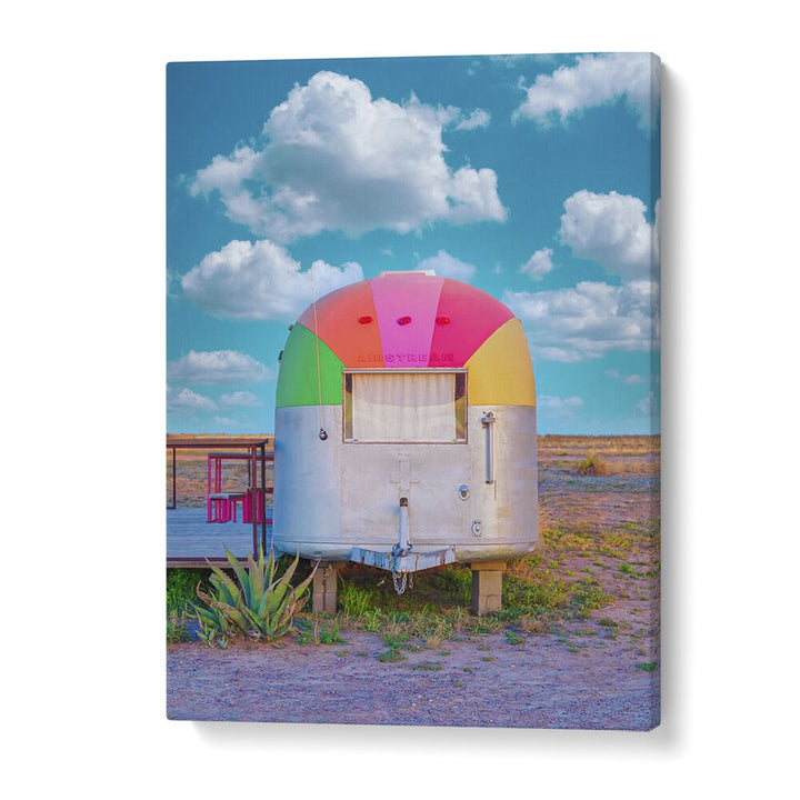 surreal painting - VINTAGE CAMPER TRAILER WITH RAINBOW TOP by Asianmonk