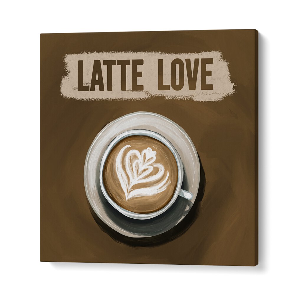Latte Love, Bar art featuring a heart-shaped latte design on a brown background, perfect for café décor.
