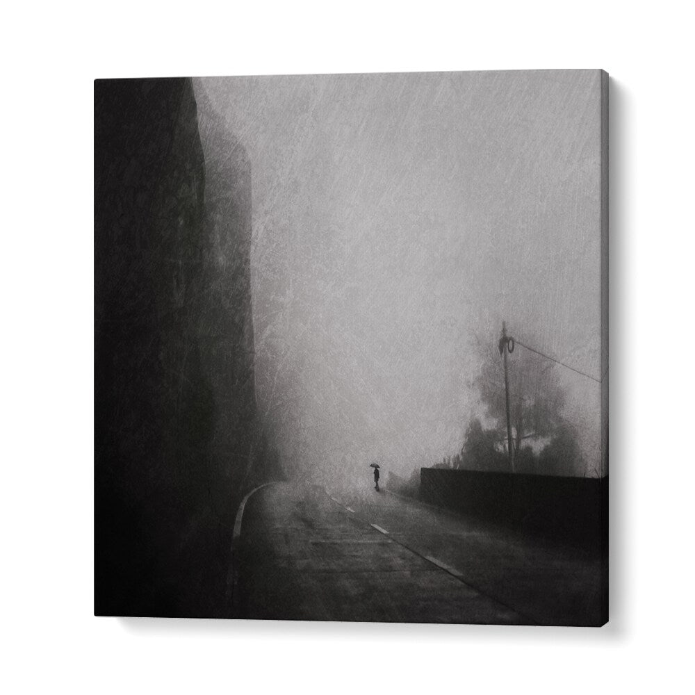 surreal painting - FOGGY COUNTRY ROAD WALL ART by Asianmonk