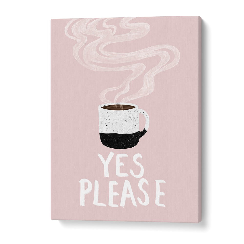 Whimsical art featuring a coffee cup and "YES PLEASE , BAR" text, perfect for café decor.