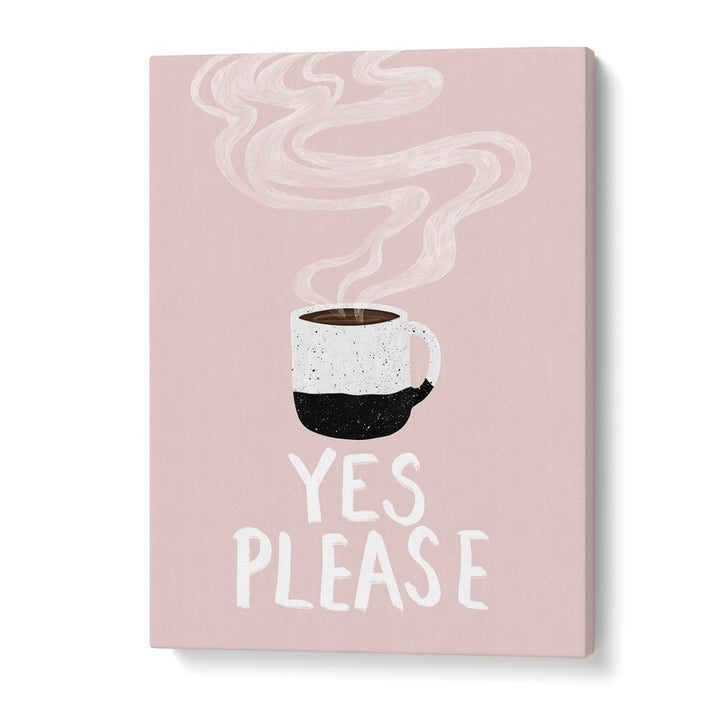 Whimsical art featuring a coffee cup and "YES PLEASE , BAR" text, perfect for café decor.