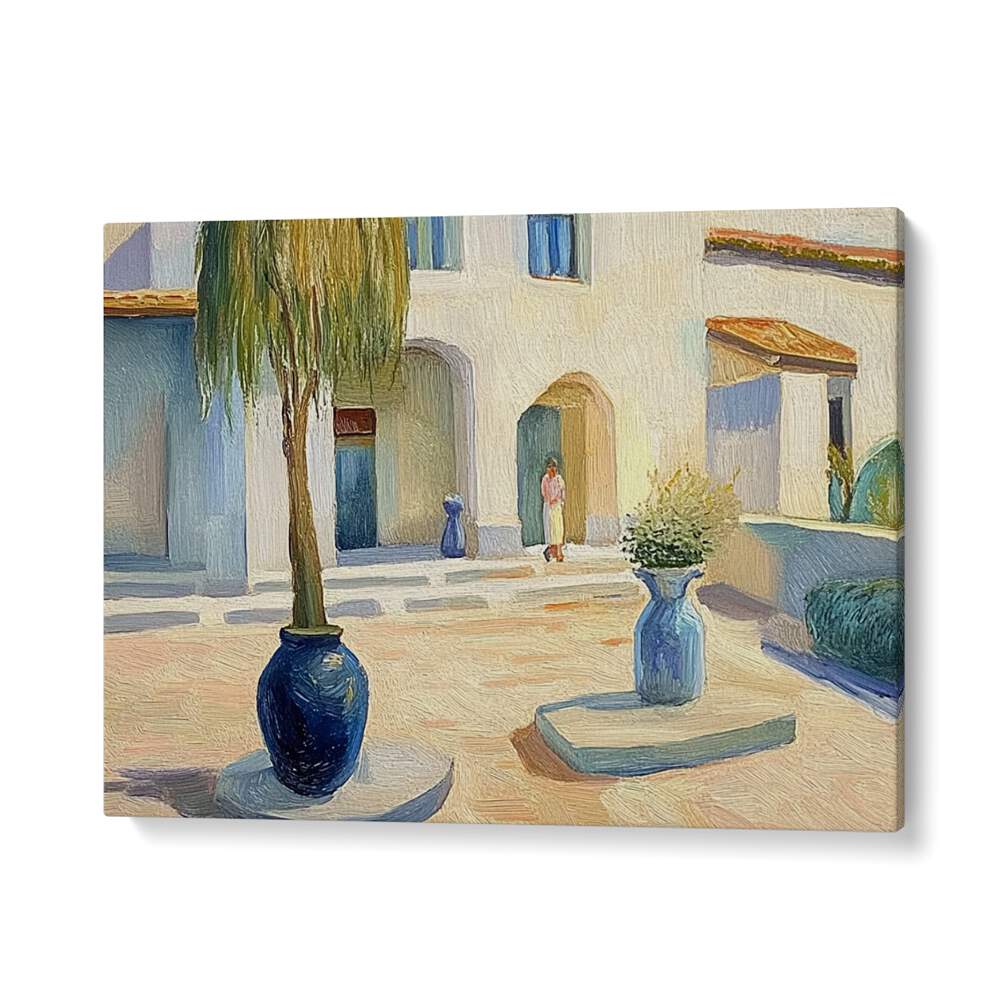 Elegant HOUSE IN A COURTYARD artwork featuring vibrant colors and charming architecture, perfect for any space.