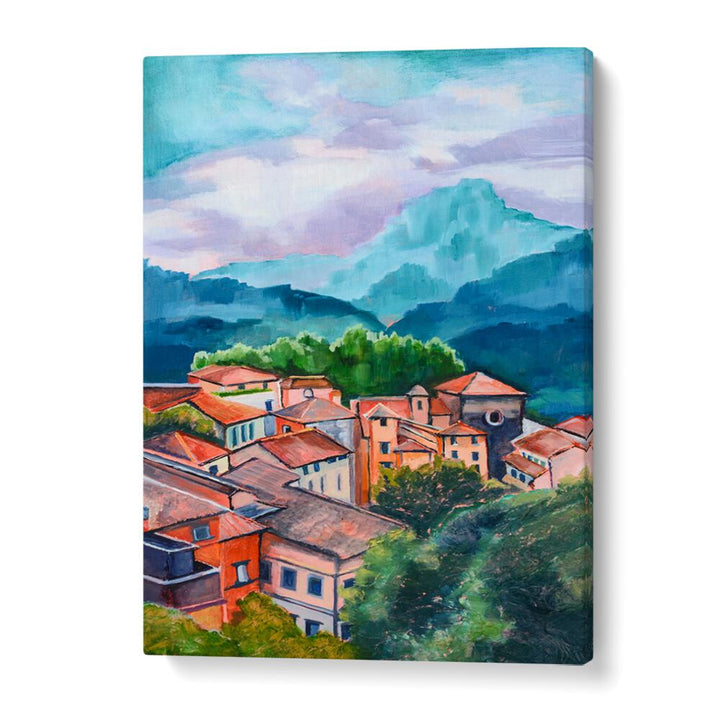 VILLAGE IN THE MOUNTAINS , LANDSCAPE PAINTINGS