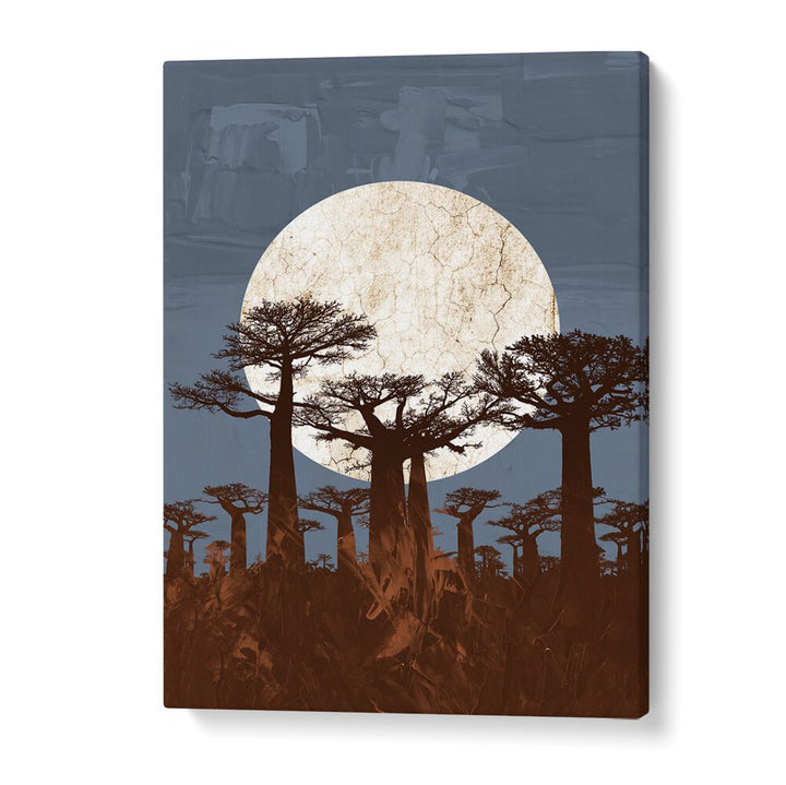 Stylish ONYESHA ODILI, AFRICAN ART PAINTINGS showcasing baobab trees against a striking moonlit backdrop.
