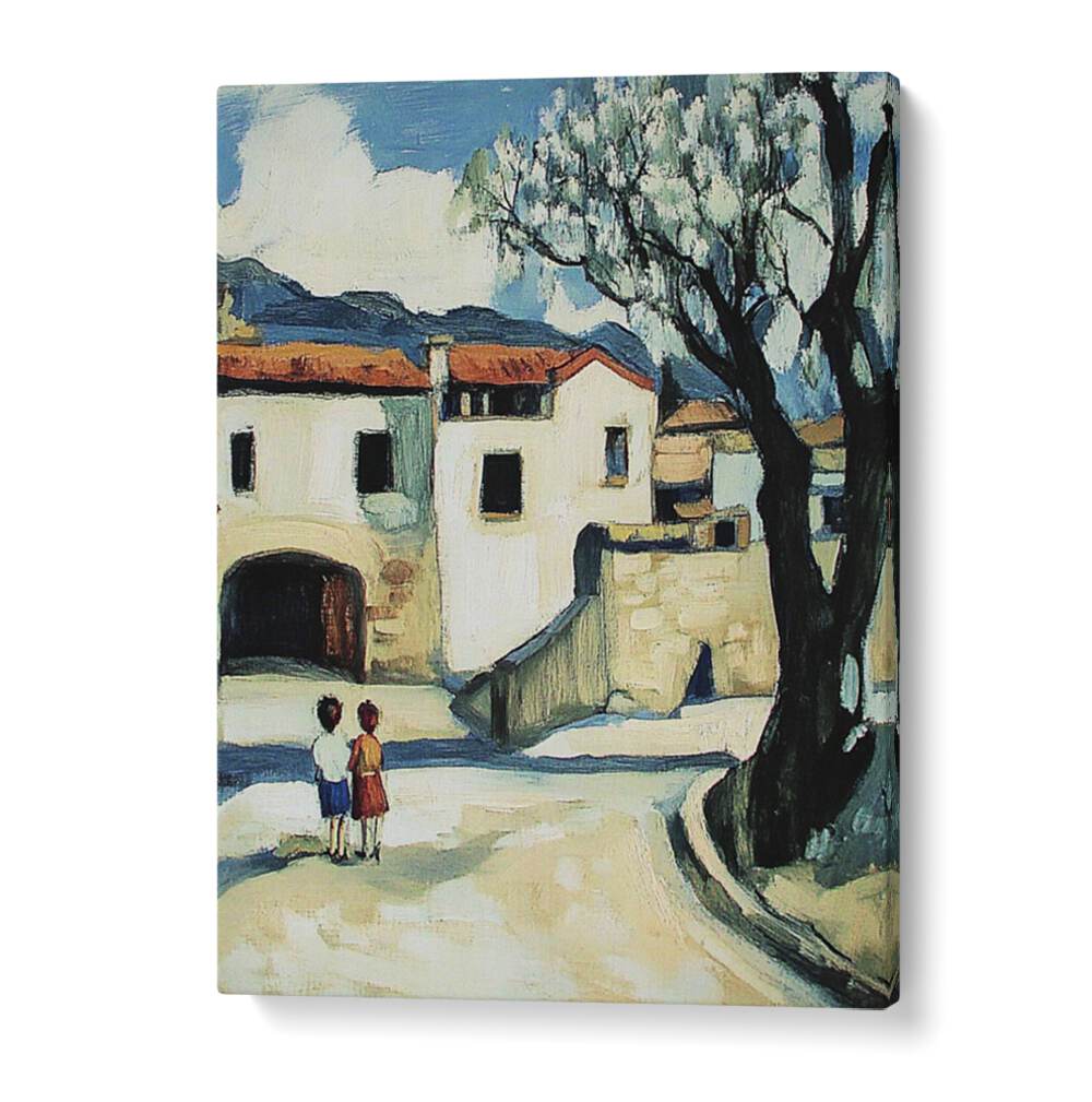 Vibrant artwork titled "CHILDREN IN THE STREET," capturing playful exploration in a charming setting.