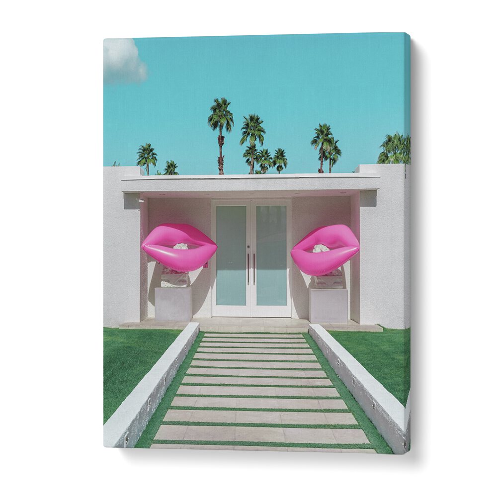 surreal painting - MID-CENTURY MODERN HOUSE WITH PINK LIPS by Asianmonk