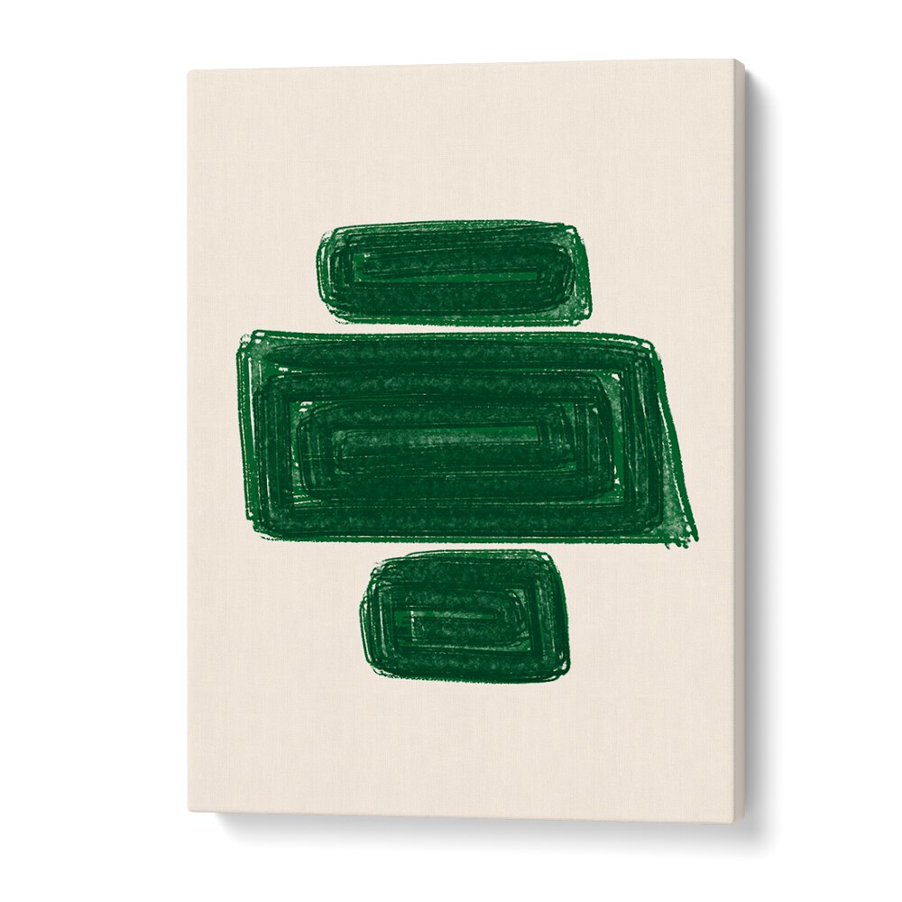SIMPLEX I, GEOMETRIC ART PRINTS showcase bold green shapes on a light background, perfect for modern decor.