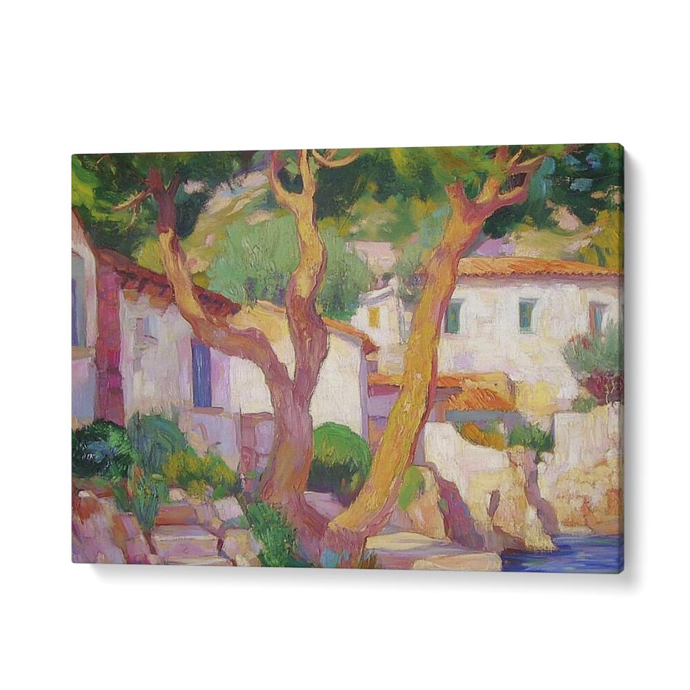 Enchanting HOUSE BY THE WATER artwork, perfect for elevating your home decor with serene waterfront vibes.