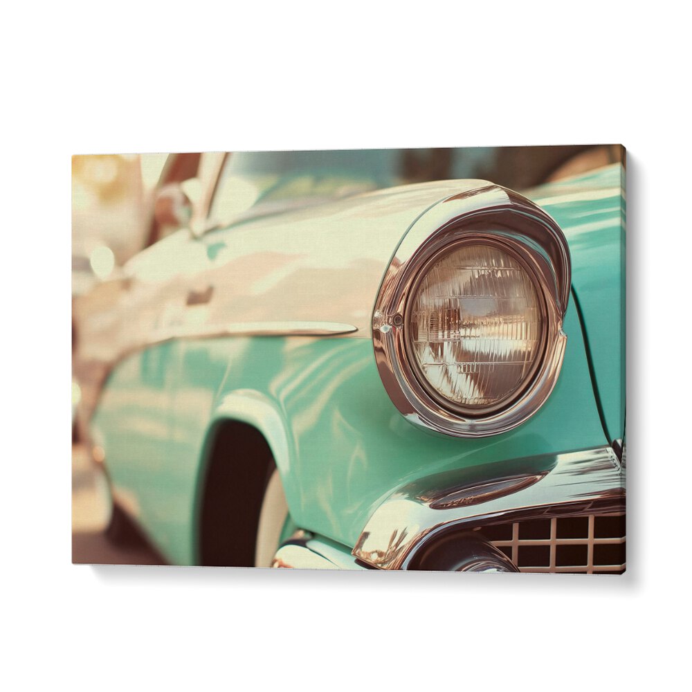 Classic turquoise car showcasing VINTAGE CAR VIBES, CAR POSTERS by Philippe Hugonnard, perfect for retro enthusiasts.