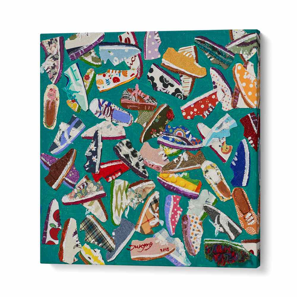 Colorful collage of trendy shoes, perfect for fashion enthusiasts. Explore these SHOES, FASHION POSTERS for your space.