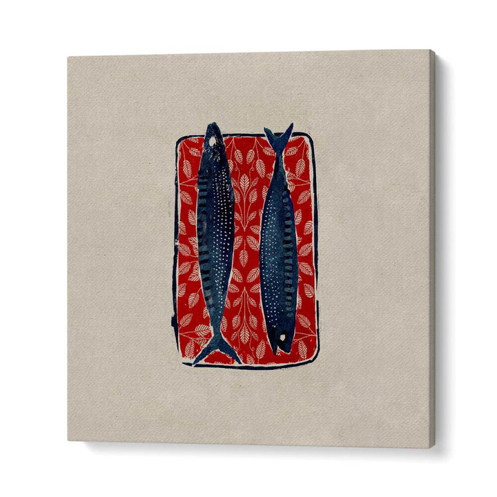SARDINE IN RED, KITCHEN POSTERS showcase two sardines on a vibrant red backdrop, perfect for enhancing your kitchen decor.