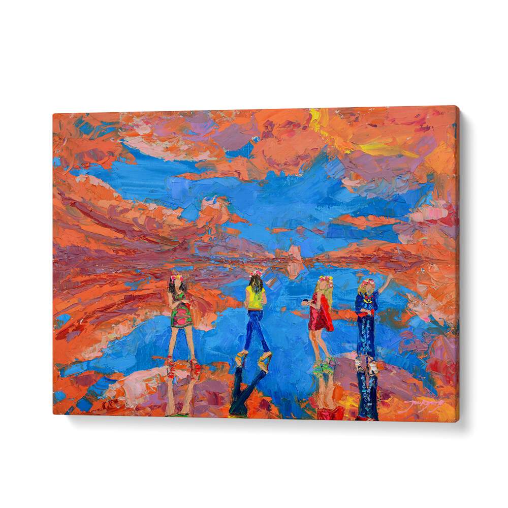 Vibrant SKY FASHION SHOW, PORTRAITS artwork showcasing stylish figures against a stunning colorful backdrop.
