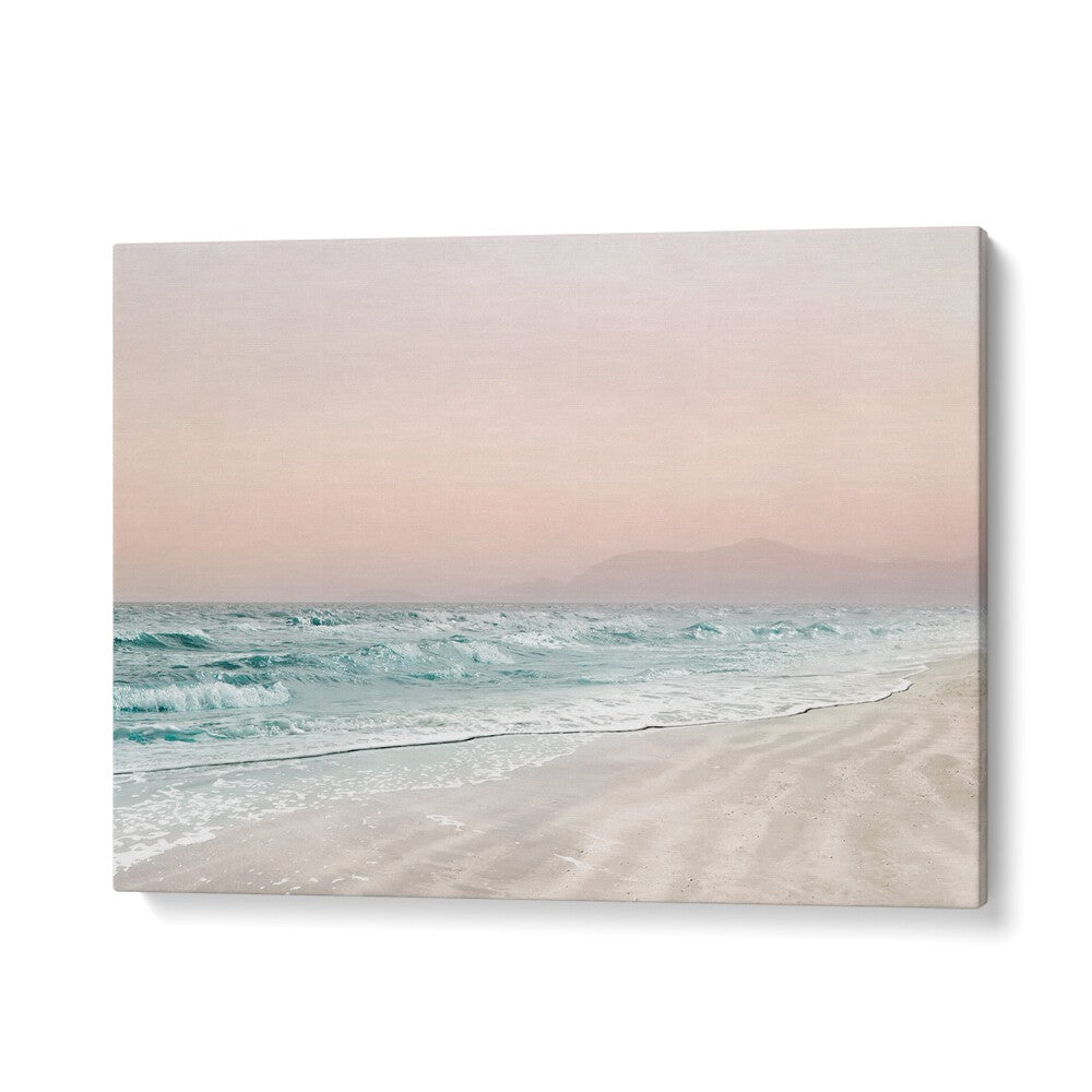 Serene BEACH VIBES VI, BEACH PAINTINGS capturing tranquil waves and soft pink skies for your coastal decor.