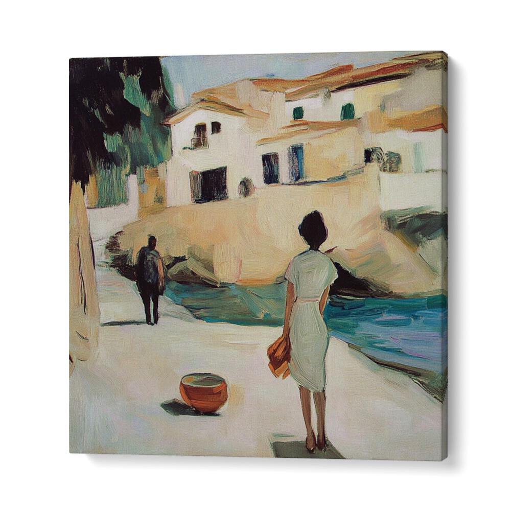 "The Woman in White" captures elegance with a figure in a serene setting, showcasing timeless fashion sophistication.