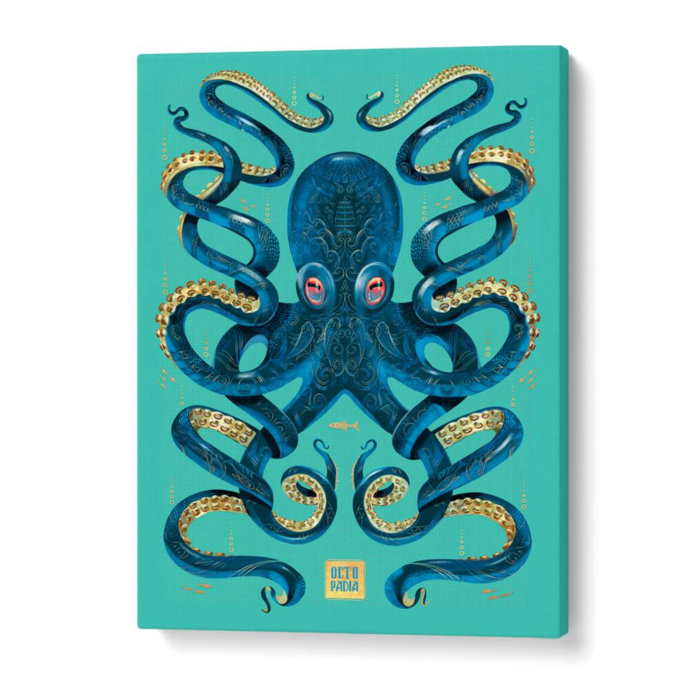 Vibrant OCTOPUS BLUE GOLD, BEACH PAINTINGS adding elegance and style to your space with its stunning details.