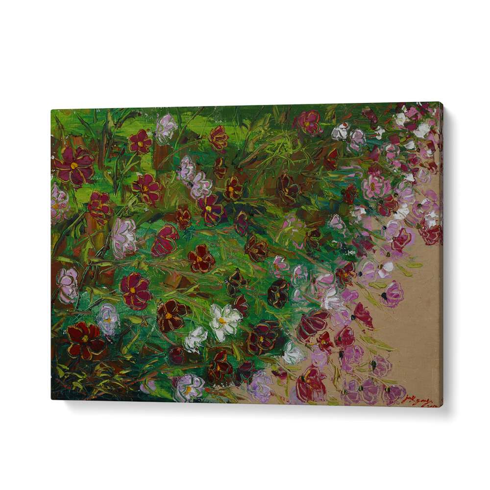 Vibrant COSMOS CANVAS, FLORAL FLOWER PAINTINGS showcasing a lush garden of colorful blooms for your art collection.
