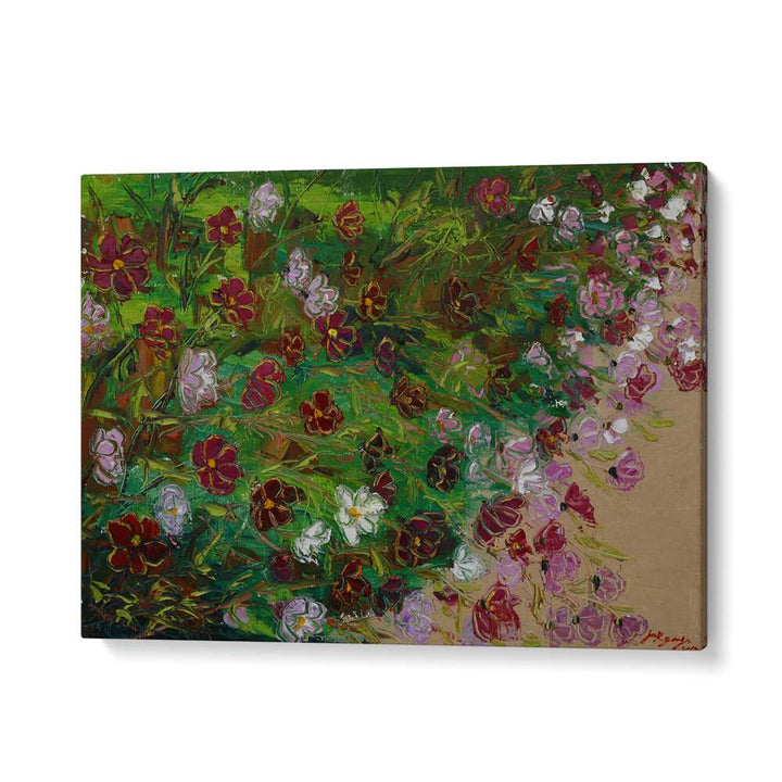 Vibrant COSMOS CANVAS, FLORAL FLOWER PAINTINGS showcasing a lush garden of colorful blooms for your art collection.
