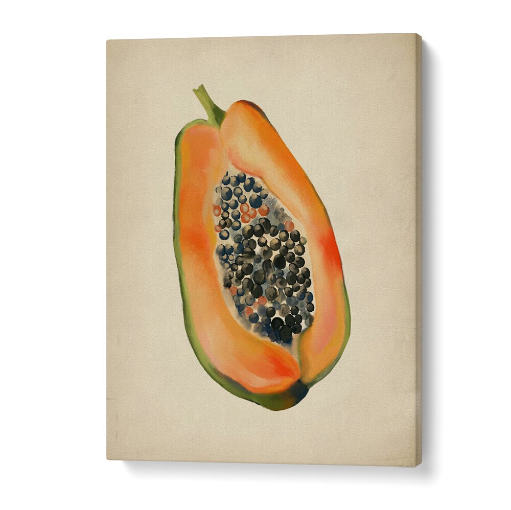 VINTAGE FRUIT- PAPAYA, KITCHEN POSTERS showcase a beautifully illustrated halved papaya, enhancing your culinary decor.