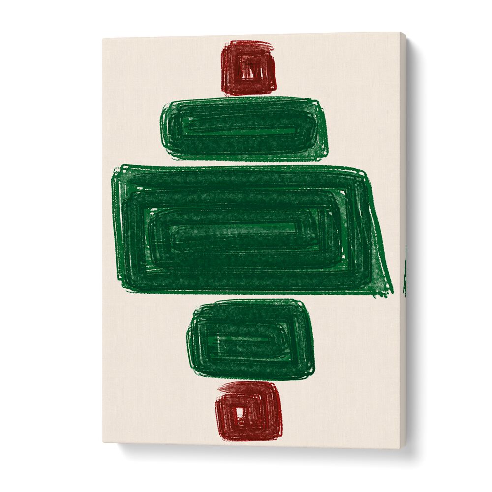 Vibrant green and red shapes create a striking design in SIMPLEX II, ABSTRACT PAINTINGS for a captivating decor accent.