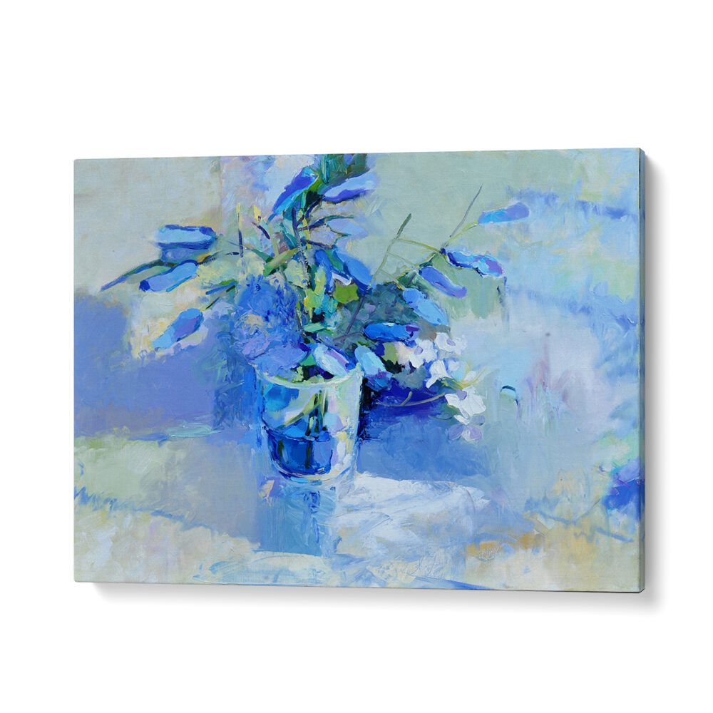 Elegant BELLS, ABSTRACT PAINTINGS featuring a vibrant blue floral composition, perfect for enhancing any decor.