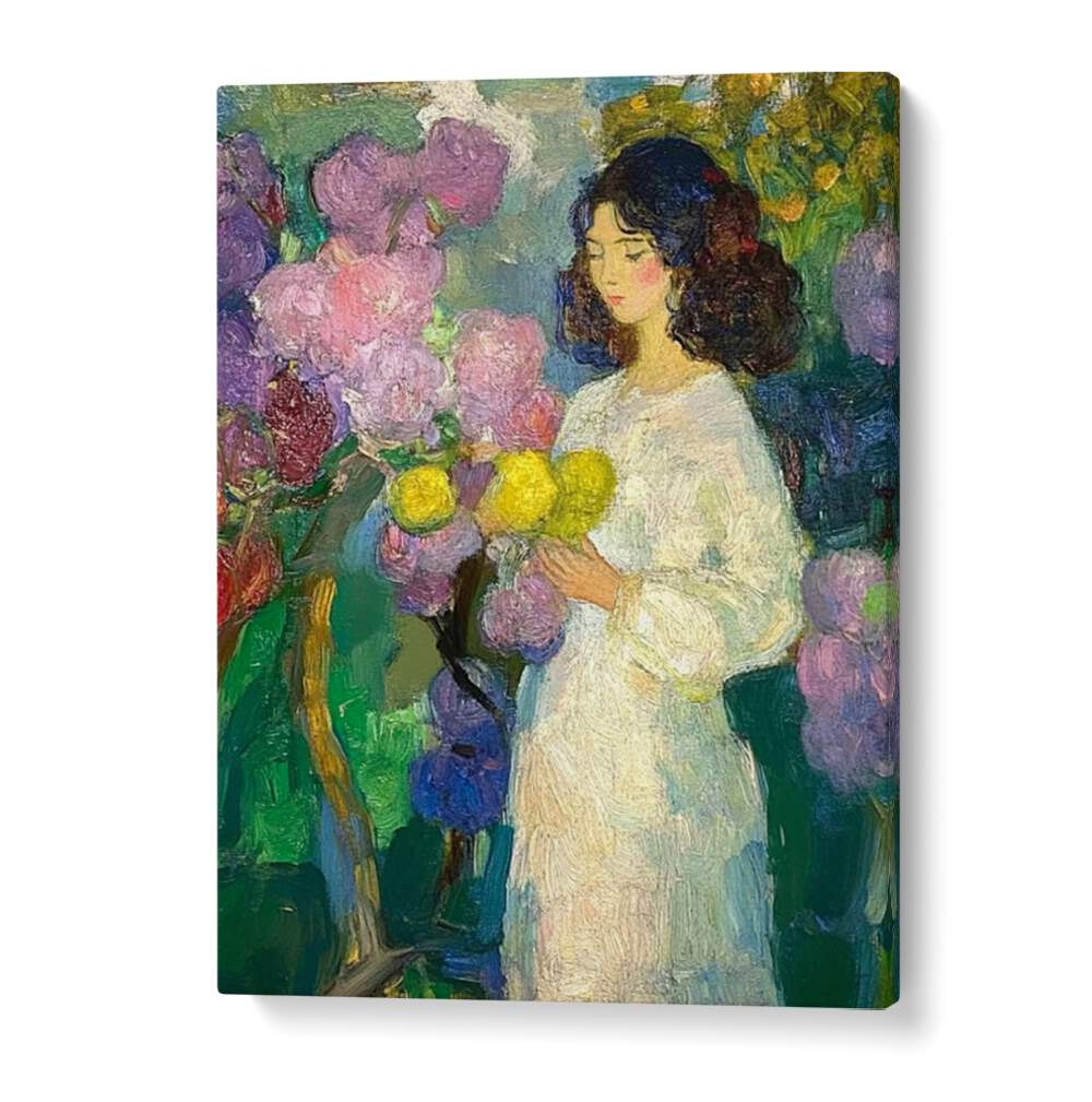Enchanting GIRL IN THE GARDEN artwork captures nature's beauty and femininity, perfect for adding tranquility to any space.
