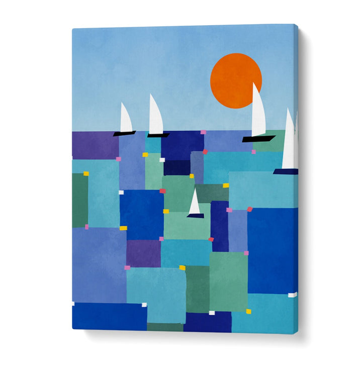 Vibrant RADIANT OCEAN VOYAGE, BEACH PAINTINGS showcasing sailboats and colorful waves, perfect for ocean lovers.