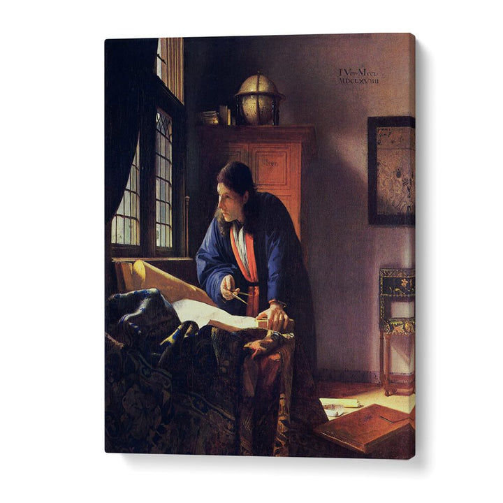 THE GEOGRAPHER (1669) FAMOUS PAINTING BY JOHANNES VERMEER, VINTAGE PAINTINGS